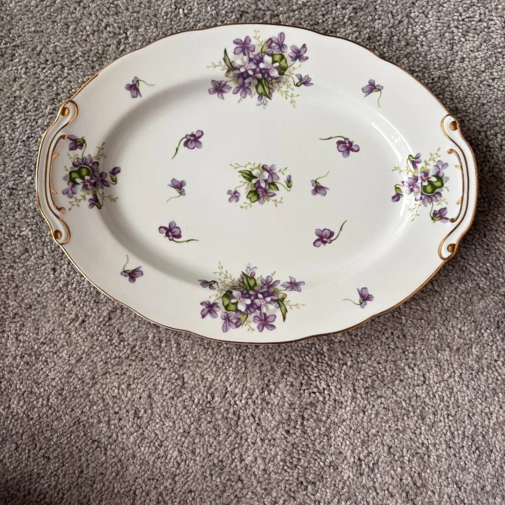 Vintage Rossetti Spring Violets Hand Painted Platter with Gold Made in Japan 40s - Picture 2 of 4
